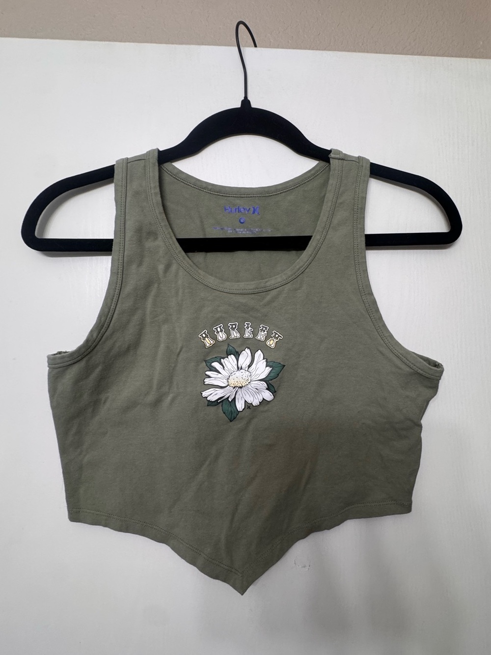 Hurley Olive Cropped Tank with White Daisy